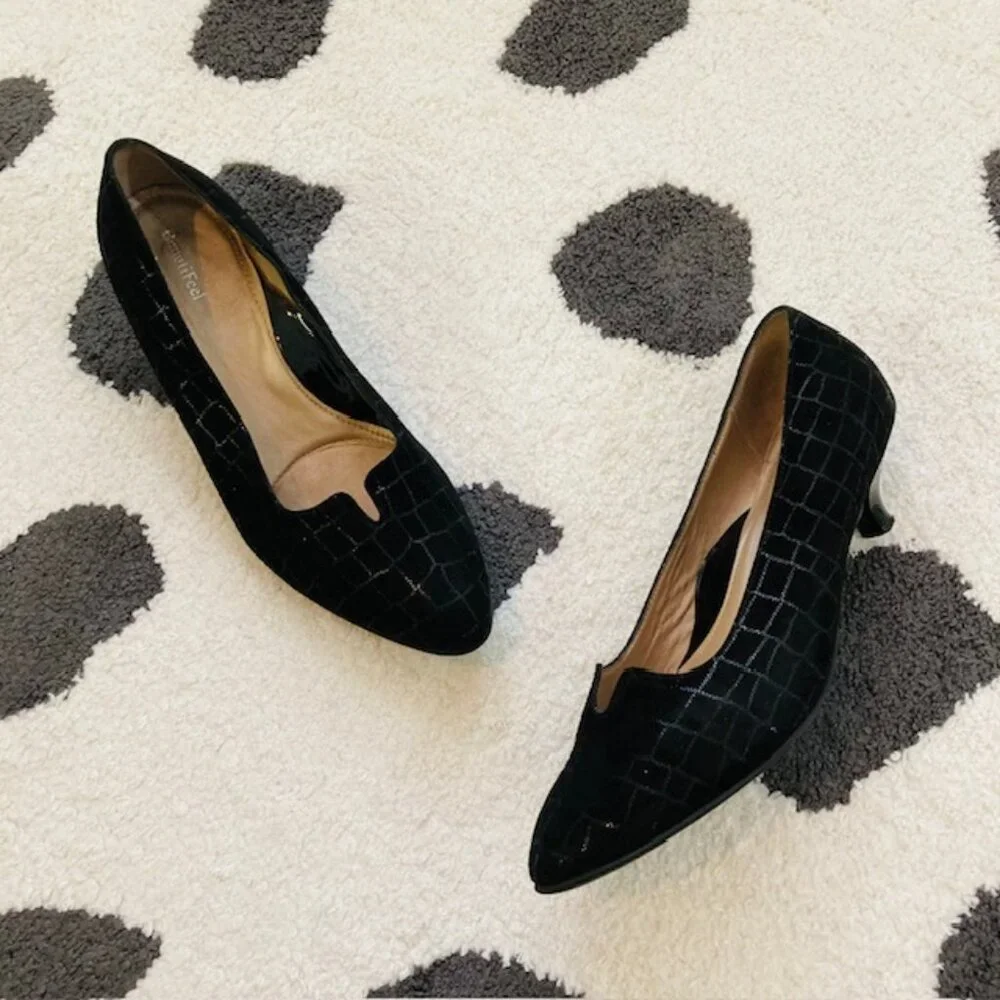 Beautifeel $315 Womens 41 US 10-10.5 Mystique Black Croc Print Kitten Heel Pumps - Picture 2 of 12
